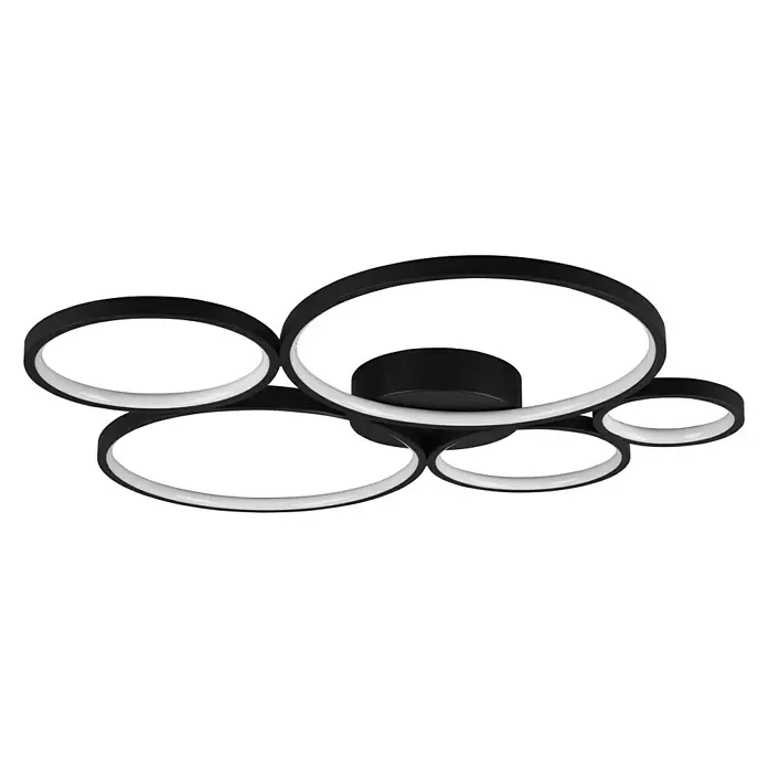 Trio Leuchten Rondo LED-Deckenleuchte - 49 W, L x B x H: 53 x 59 x 5,5 cm, Schwarz, Warmweiß - Moderne LED-Deckenleuchte mit sechs schwarzen Ringen und weißer Innenseite für eine stilvolle Beleuchtung in jedem Raum.