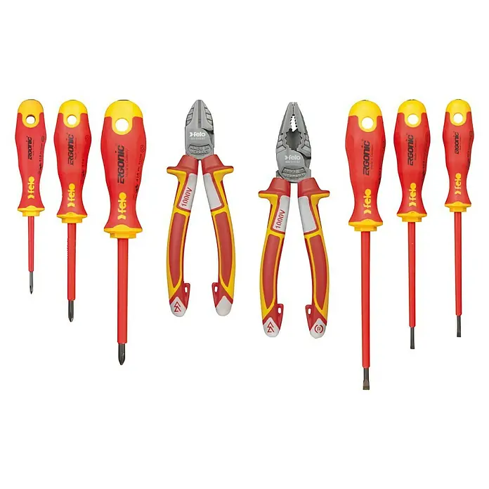 Felo Schraubendreher-Set ERGONIC® VDE - 8 -tlg. - Felo Elektriker Werkzeugsatz: Schraubendreher und Zangen mit ergonomischen Griffen für sicheres Arbeiten.