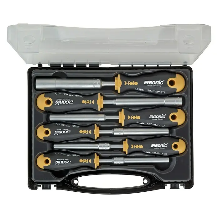 Felo Schraubendreher-Set ERGONIC® M-Tec - 6 -tlg. - Felo Ergonic Schraubendreher-Satz in einem schwarzen Koffer mit transparentem Deckel, ideal für Profis und Heimwerker.