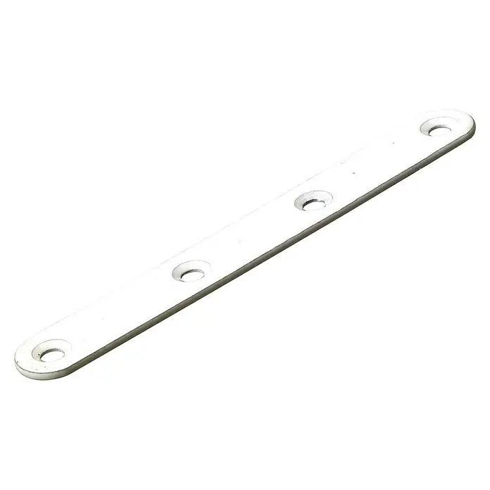 Hettich Verbindungsblech - L x B x S: 120 x 15 x 2 mm, Weiß, Gesamtstückzahl: 1 Stk. - Die weiße gerade Laschenverbinder-Metallplatte mit abgerundeten Enden und vier Löchern ist ideal für die Holzbearbeitung.