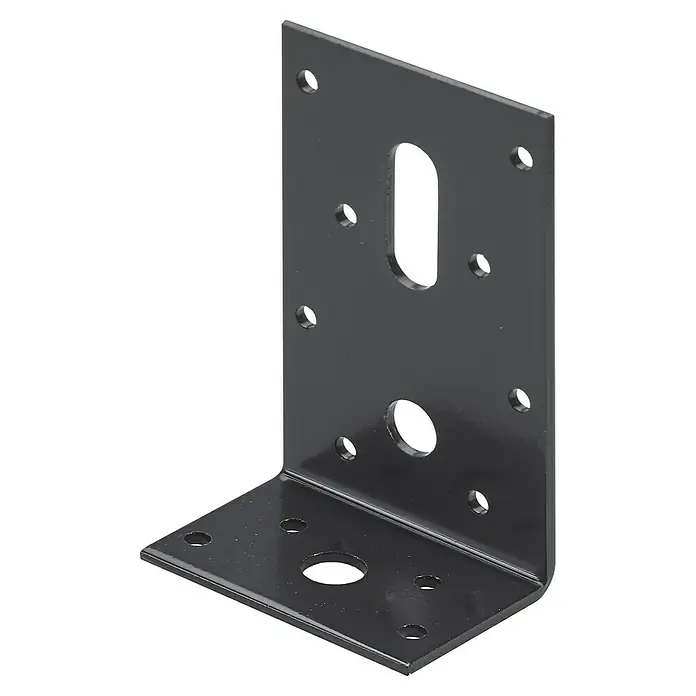 Hettich Verstellwinkel - L x B x H: 60 x 40 x 100 mm, Lackiert, 1 Stk. - Schwarze Eckhalterung aus Metall mit mehreren Löchern und Aussparungen für die Befestigung. Solide und robuste Bauweise.