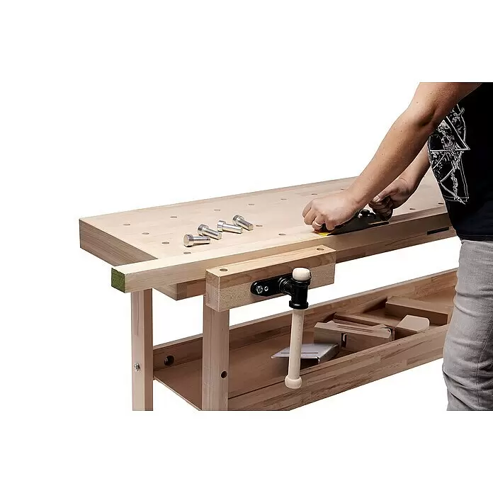Ramia Hobelbank Advanced 2000 - L x B: 2.000 x 650 mm, Arbeitshöhe: 850 mm, Holz - Anwendungsbeispiel