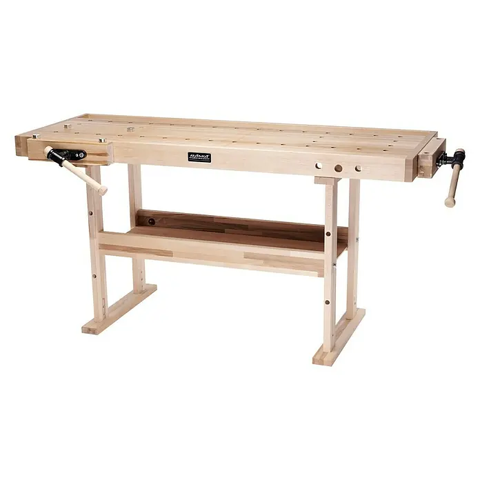 Ramia Hobelbank Diamant 1800 - L x B: 180 x 76 cm, Arbeitshöhe: 85 cm, Holz - Werkbank aus hellem Holz mit zwei Schraubstöcken zur Holzbearbeitung und praktischer Ablagefläche.
