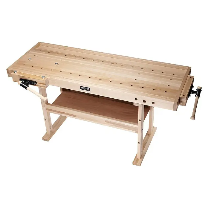 Ramia Hobelbank Diamant 1800 - L x B: 180 x 76 cm, Arbeitshöhe: 85 cm, Holz - Werkbank aus hellem Holz mit Schublade und Ablagefläche für Werkstattarbeiten. Die Werkbank ist stabil und robust.