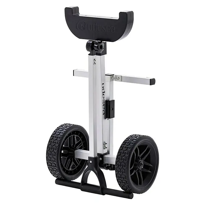 Transportwagen - Außenbordmotoren, 60 kg, Aluminium - Produktabbildung eines Odesea Rollwagens, mit verstellbaren Trägern und Rädern, ideal für den Transport von Aquarien.