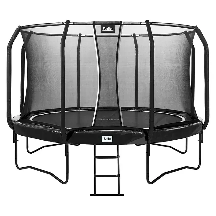 Salta Trampolin First Class - Durchmesser: 366 cm, Schwarz - Schwarzes Salta Trampolin mit Sicherheitsnetz und Leiter für sicheren Hüpfspaß im Garten.