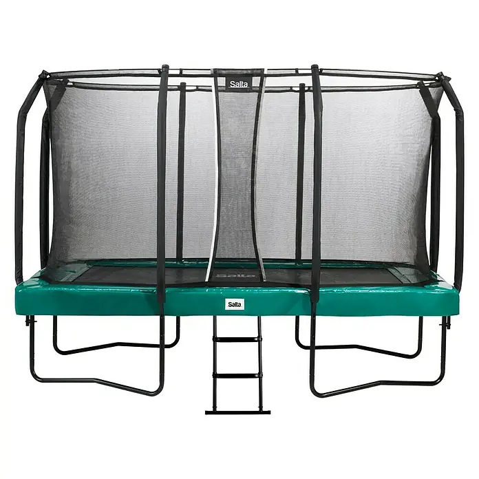 Salta Trampolin First Class - Grün, L x B: 214 x 366 cm - Ein rechteckiges Salta-Trampolin mit Sicherheitsnetz und Leiter. Ideal für sicheren Springspaß im Garten.