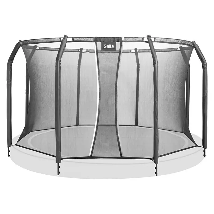 Salta Sicherheitsnetz Royal BasegroundDurchmesser: 251 cm, Schwarz - Ein graues Salta-Trampolin mit Sicherheitsnetz, das einen sicheren Hüpfbereich bietet. Ideal für Kinder und Erwachsene, die Spaß haben möchten.