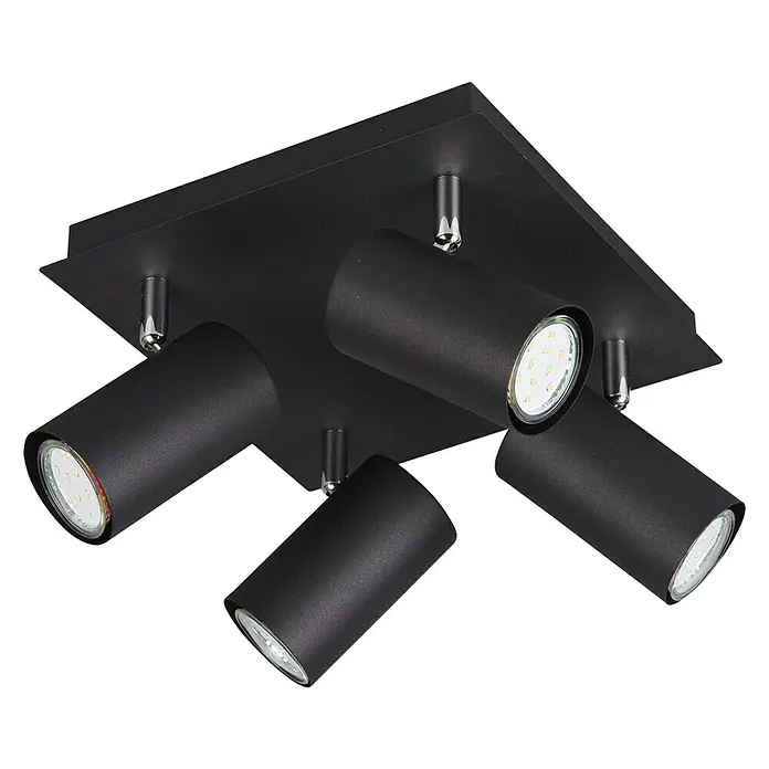 Trio Leuchten Marley Deckenstrahler rund - 140 W, L x B x H: 24 x 24 x 15 cm, Schwarz matt, GU10 - Deckenleuchte mit vier Strahlern in Schwarz, modern und elegant für stilvolle Beleuchtung im Raum.