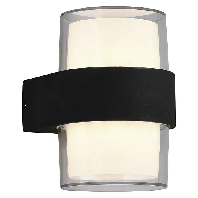Reality Leuchten LED-Außenwandleuchte Molina rund - 4,6 W, 10,7 x 9,6 x 13,2 cm, Anthrazit, IP54, Anzahl Leuchtmittel: 2 Stk. - Moderne Wandleuchte mit zylindrischen Lampenschirmen und schwarzer Halterung, die ein stilvolles Ambiente erzeugt.