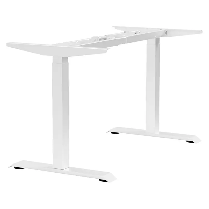 Tischgestell E-MORE 2M2S - Breitenverstellung: 110 cm - 180 cm, Höhenverstellung: 70 cm - 118 cm, Traglast: 100 kg, Stahl, Weiß - Höhenverstellbares Tischgestell in Weiß. Das moderne Design bietet Flexibilität und Ergonomie für Ihren Arbeitsplatz.