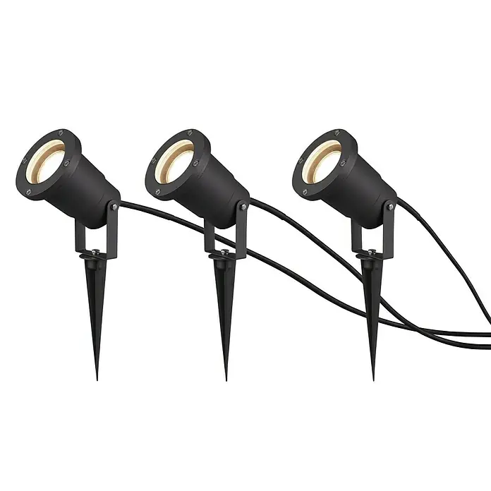 Trio Leuchten LED-Strahler Ubangi - L x B x H: 10,5 x 9,2 x 11,5 cm, GU10, IP65, 3 Stk. - Drei schwarze Gartenstrahler mit Erdspieß beleuchten den Außenbereich stilvoll und effizient.