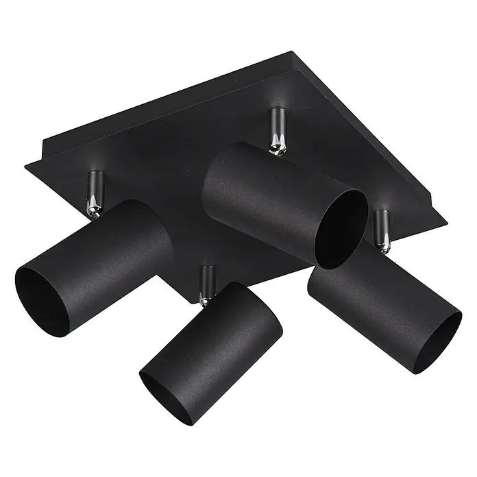 Trio Leuchten Marley Deckenstrahler rund - 140 W, L x B x H: 24 x 24 x 15 cm, Schwarz matt, GU10 - Schwarze Deckenleuchte mit vier zylindrischen Strahlern, ideal für moderne Innenräume und gezielte Beleuchtung.