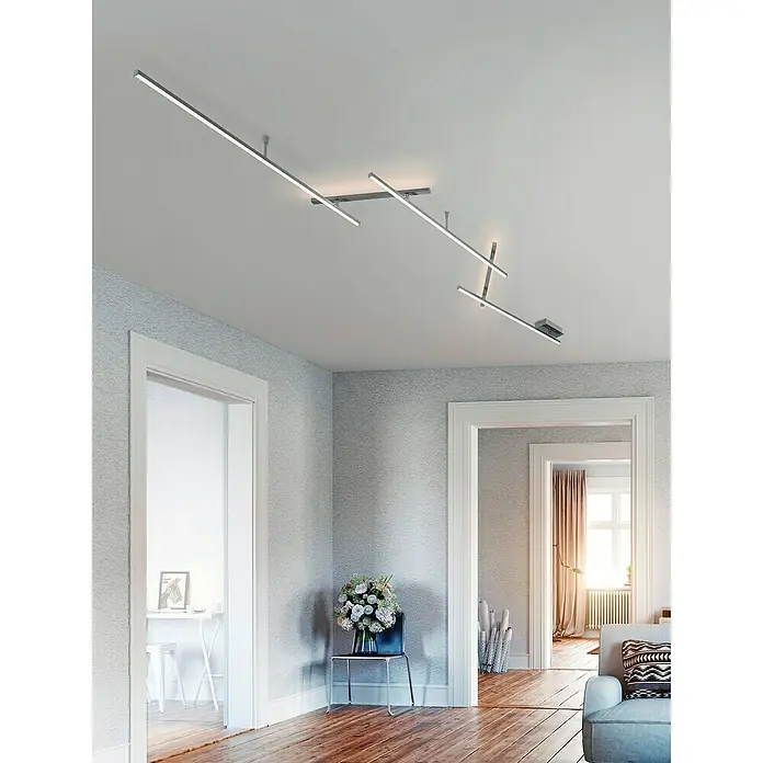 Trio Leuchten LED-Deckenleuchte Indira - 6 W, L x B x H: 50 x 245 x 6,5 cm, Nickel matt, Warmweiß - Moderne Deckenleuchte mit linearem Design. Silberfarbenes Finish, ideal für moderne Wohnräume. Helle und effiziente Beleuchtung garantiert.
