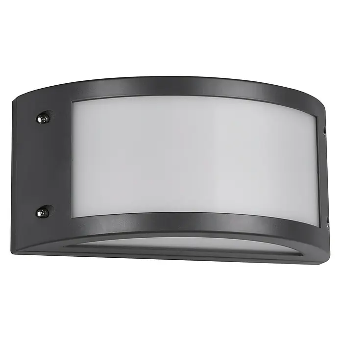 Reality Leuchten Außenwandleuchte Kendal - 12 W, L x B x H: 11,8 x 24,8 x 11,5 cm, Anthrazit, IP54 - Moderne graue Wandleuchte mit gebogener Form und weißem Lampenschirm für Innen- und Außenbereiche.