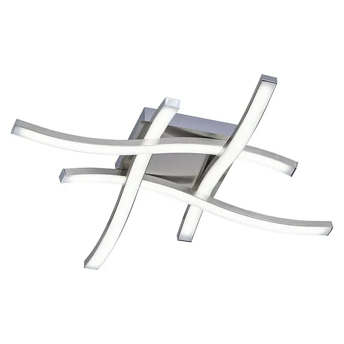 Reality Leuchten LED-Deckenleuchte Route - 5 W, L x B x H: 46 x 46 x 7 cm, Nickel matt, Warmweiß, Anzahl Leuchtmittel: 4 Stk. - Moderne LED-Deckenleuchte mit geschwungenen Chromarmen und heller Beleuchtung für stilvolle Innenräume.