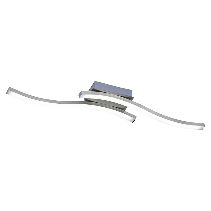 Reality Leuchten LED-Deckenleuchte Route - 5 W, L x B x H: 9 x 56 x 7 cm, Nickel matt, Warmweiß, Anzahl Leuchtmittel: 2 Stk. - Eine moderne Deckenleuchte mit geschwungenen Armen und integrierten LED-Leuchten, die ein helles, einladendes Licht erzeugt. Elegantes Design.