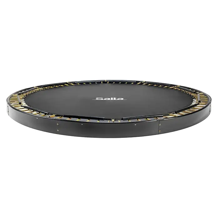 Salta Trampolin Royal Baseground - Durchmesser: 396 cm, Schwarz - Nahaufnahme eines schwarzen Salta Trampolins, das für Outdoor-Aktivitäten und sportliche Betätigung konzipiert ist. Ideal für Fitness und Spaß.