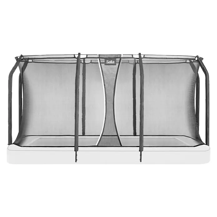 Salta Sicherheitsnetz Royal Baseground - 396 x 244 cm, Schwarz - Ein rechteckiges Salta-Trampolin mit Sicherheitsnetz und grauem Rahmen, ideal für sicheren Springspaß im Garten.