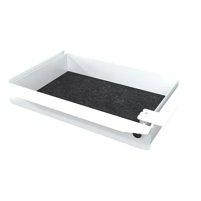 Unterbauschublade STORIT - L x B x H: 270 x 400 x 75 mm, Weiß - Weißer Schubladeneinsatz mit schwarzer Filzbasis, ideal für die Organisation und den Schutz von Schubladeninhalten.