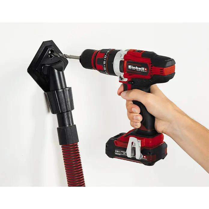 Einhell Bohrdüse - Passend für: Einhell Nass-Trockensauger - Einhell Akku-Bohrschrauber bei der Arbeit. Ideal zum Bohren.