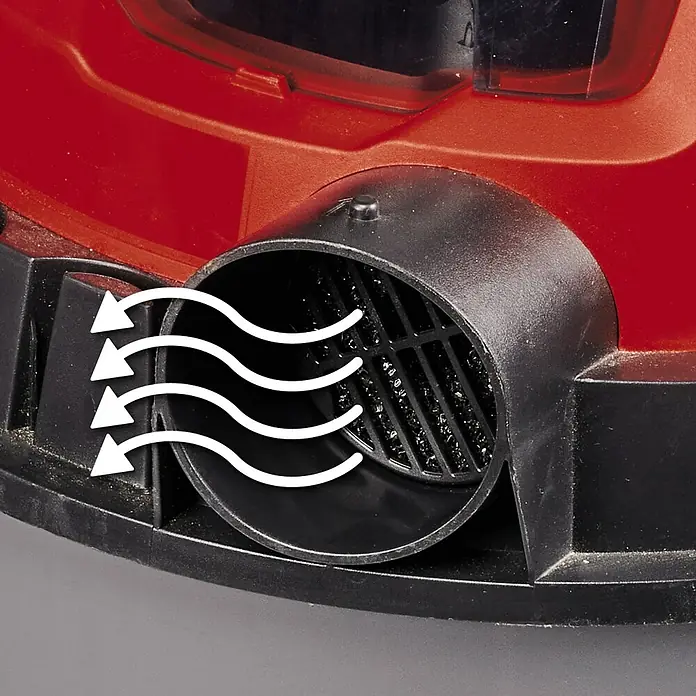 Einhell Power X-Change 18V Akku-Nass-Trockensauger TC-VC 18/15 Li-Solo - 18 V, Ohne Akku, Behältervolumen: 15 l - Detailaufnahme des Einhell Nass-Trockensaugers mit Luftstromanzeige für effiziente Reinigung.
