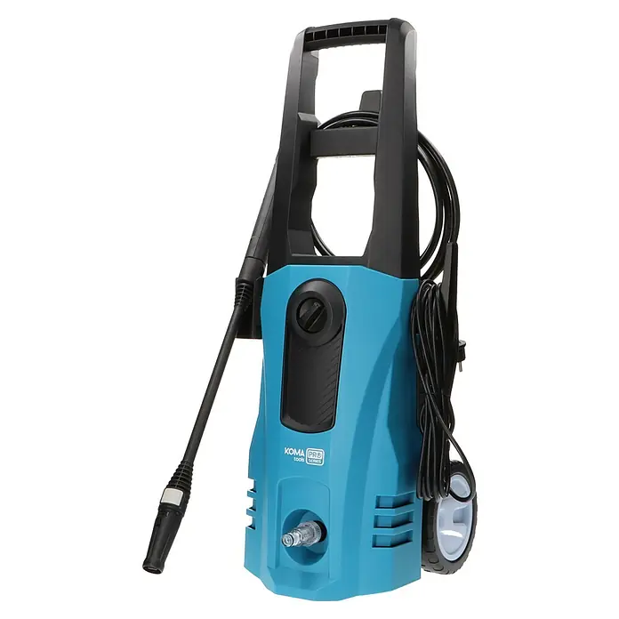Koma Tools PRO Series Hidrolimpiadora de alta presión 08681 - 150 bar, 1.800 W, Capacidad de bombeo: 360 l/h - Hidrolimpiadora Koma Pro Tools, diseño portátil, cuerpo azul con mango y manguera negros. Ideal para limpieza exterior.