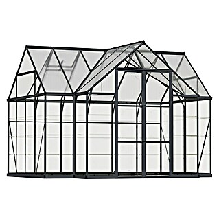 Palram – Canopia Gewächshaus Victory Orangerie (Außenmaß inkl. Dachüberstand (B x T): 365 x 306 cm, Material Seitenwand: Kunststoff, 0,7 mm, Anthrazit)
