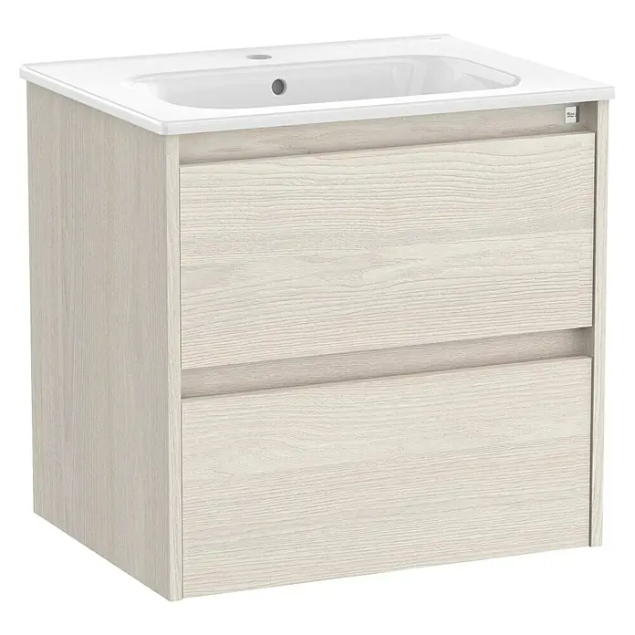 Roca Conjunto de mueble de baño Sagano 2C - Ancho: 60 cm, Nordic ash, 2 pzs. - Lavabo moderno con mueble de baño de madera para baños. Elegante mueble de baño con práctico espacio de almacenamiento.