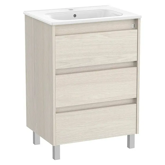 Roca Conjunto de mueble de baño Sagano - Ancho: 60 cm, Nordic ash, 2 pzs. - Elegante lavabo con mueble bajo de madera. El mueble ofrece espacio de almacenamiento práctico con tres cajones.