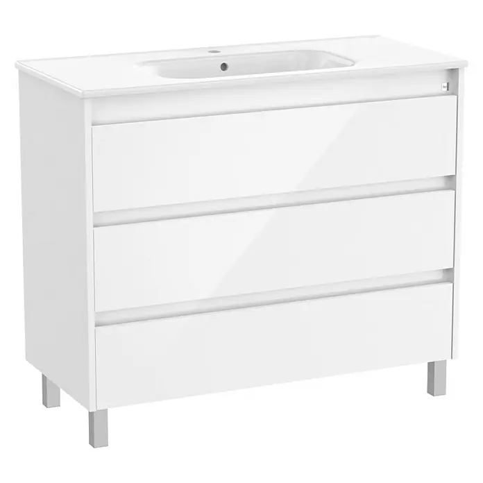 Roca Conjunto de mueble de baño Sagano - Ancho: 100 cm, Blanco, 2 pzs. - Mueble de baño blanco con tres cajones y lavabo integrado, ideal para baños modernos.\n