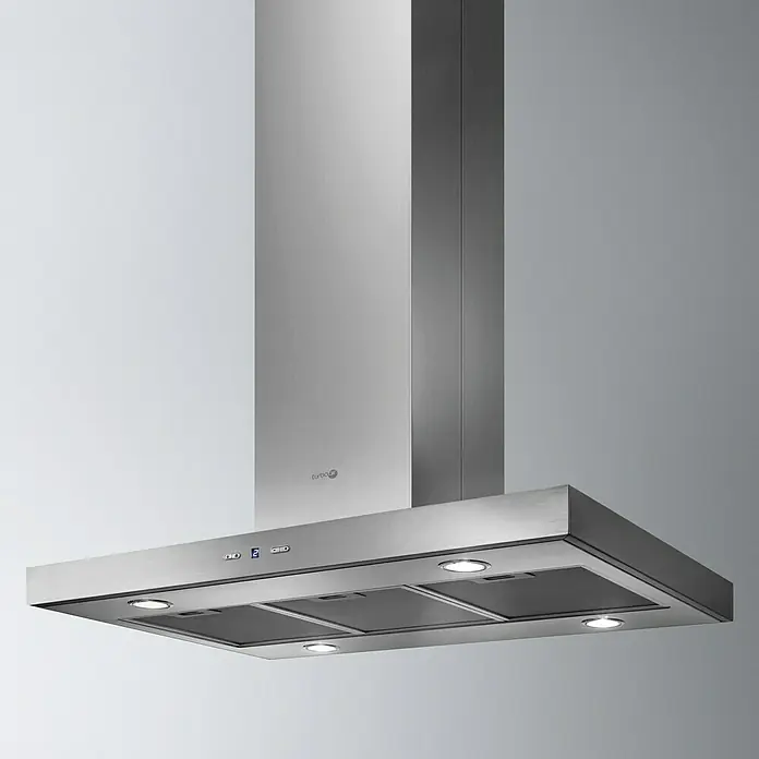 Turboair Campana para isla Zoe - Ancho: 90 cm, Máx. Potencia del ventilador en modo extracción: 713 m³/h, Acero inoxidable - Campana extractora moderna de acero inoxidable con iluminación integrada para una extracción eficiente y un diseño elegante.