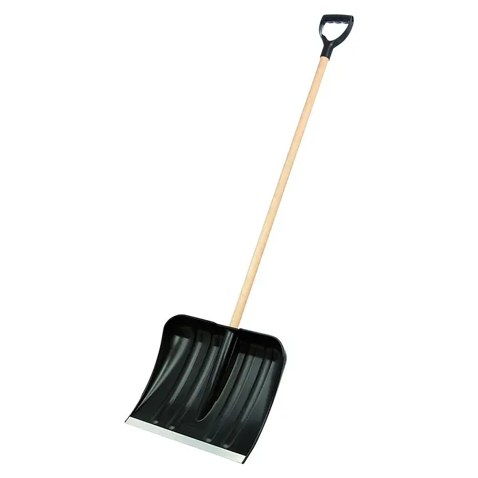 Freund Victoria Schneeschieber - Breite: 40 cm, Langstiel, Material Stiel: Holz - Eine schwarze Schneeschaufel mit Holzgriff und D-förmigem Griff. Ideal für die Schneeräumung im Winter.