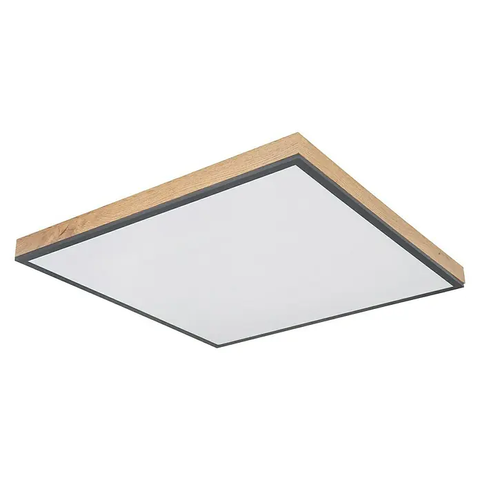 Globo Doro LED-Panel Holzoptik - 36 W, 59 x 59 cm, Holzoptik/Graphit, Warmweiß - Quadratische LED-Deckenleuchte mit Holzrahmen und grauem Rand. Ideal für moderne Innenräume, sorgt für eine gleichmäßige Ausleuchtung.