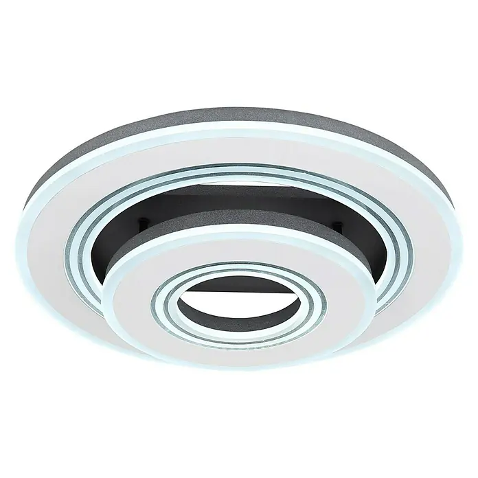 Globo LED-Deckenleuchte JACK - 50 W, L x B x H: 50 x 50 x 115 cm, Rund - Moderne LED-Deckenleuchte mit konzentrischen Kreisen in Grau und Weiß für stilvolle Beleuchtung.\n