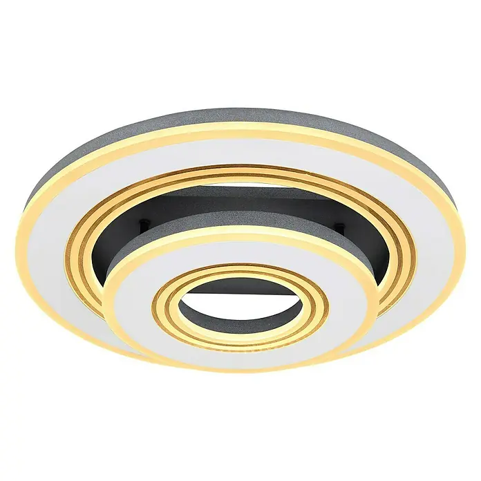 Globo LED-Deckenleuchte JACK - 50 W, L x B x H: 50 x 50 x 115 cm, Rund - Moderne LED-Deckenleuchte mit konzentrischen Kreisen in Grau, Weiß und Gold für eine stilvolle Beleuchtung.