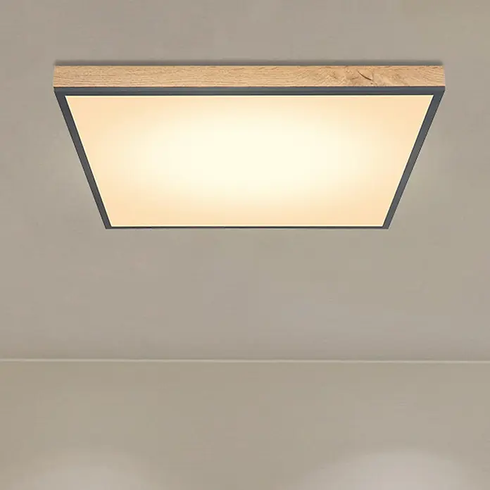 Globo Doro LED-Panel Holzoptik - 36 W, 59 x 59 cm, Holzoptik/Graphit, Warmweiß - Ein quadratischer LED-Deckenleuchte mit Holzrahmen, die ein angenehmes und warmes Licht erzeugt und eine stilvolle Ergänzung für jeden Raum darstellt.