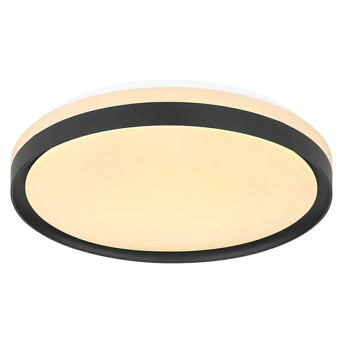 Globo LED-Deckenleuchte rund SONNY - 18 W, Ø x H: 39 x 8 cm, Weiß, Sonstige - Eine moderne, runde Deckenleuchte mit einem schwarzen Rand und einem warmen Lichtschein. Ideal für Wohn- und Schlafräume.