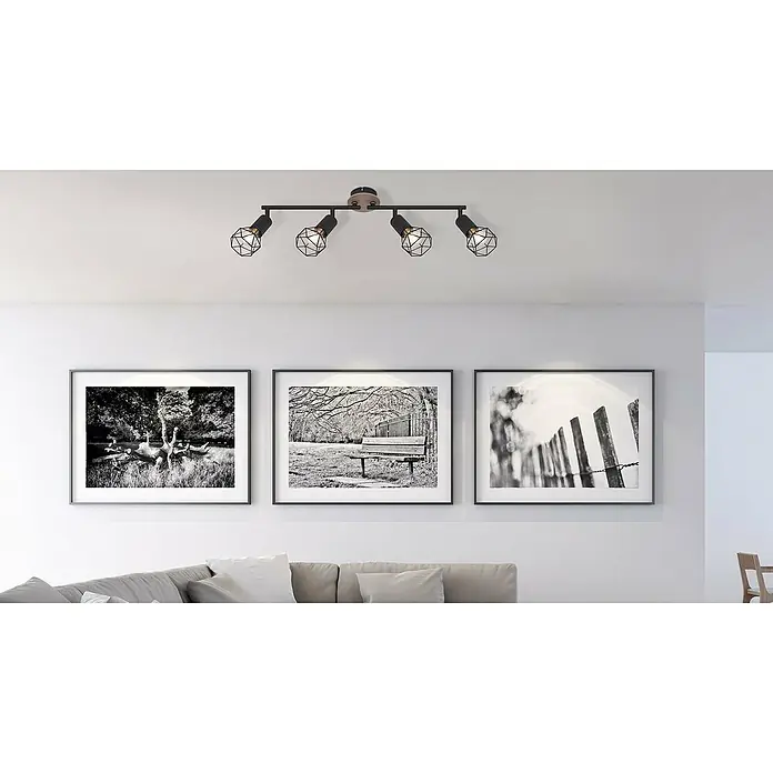 Globo Xara I Deckenstrahler - 40 W, L x B x H: 60 x 10 x 21,5 cm, Schwarz, E14, 4 Stk. - Eine moderne Deckenleuchte mit vier Strahlern, die mit ihrem schwarzen Metallgehäuse und dem stilvollen Design jeden Raum aufwertet.