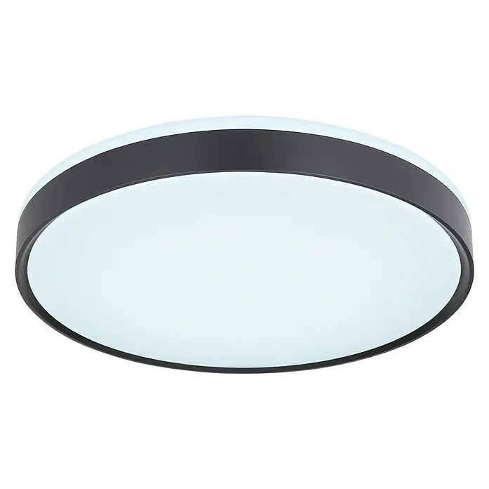 Globo LED-Deckenleuchte SONNY - 24 W, Ø x H: 49 x 9 cm, Weiß, Warmweiß - Runde Deckenleuchte mit schwarzem Rand und weißem Schirm für eine helle und moderne Beleuchtung im Raum.