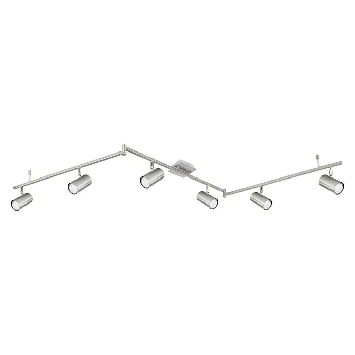 Globo Robby Deckenstrahler - 35 W, L x B x H: 180 x 10 x 185 cm, Nickel-matt, GU10 - Moderne Deckenleuchte mit sieben Strahlern aus gebürstetem Aluminium. Ideal für Wohnzimmer und Essbereich.