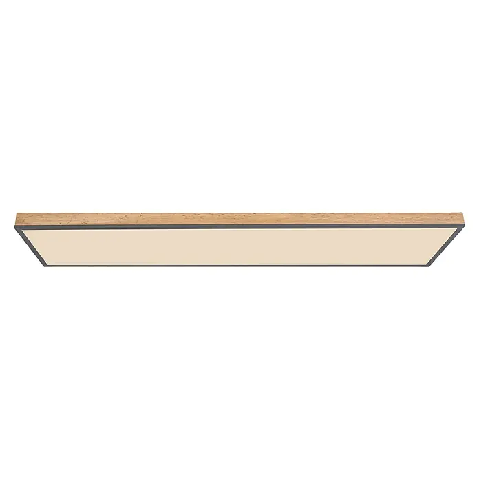 Globo Doro LED-Panel Holzoptik - 36 W, 120 x 30 cm, Holzoptik/Graphit, Mehrfarbig - Eine längliche Deckenleuchte mit einem Holzrahmen und einer hellen, diffusen Lichtfläche. Diese Leuchte bietet eine elegante und moderne Beleuchtung.