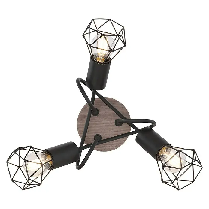 Globo Xara I Deckenstrahler - 40 W, Schwarz, E14, 3 Stk. - Moderne Deckenleuchte mit drei Lichtquellen und geometrischen Lampenschirmen, ideal für stilvolle Beleuchtung.