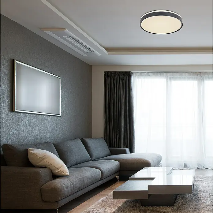 Globo LED-Deckenleuchte SONNY - 24 W, Ø x H: 49 x 9 cm, Weiß, Warmweiß - Elegante Deckenleuchte in einem modern eingerichteten Wohnzimmer, die ein warmes und einladendes Licht spendet und das Interieur aufwertet.