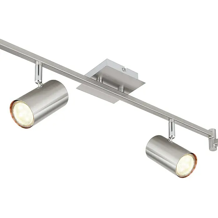 Globo Robby Deckenstrahler - 35 W, L x B x H: 180 x 10 x 185 cm, Nickel-matt, GU10 - Moderne LED-Deckenleuchte mit zwei Strahlern in gebürstetem Nickel. Die Leuchte bietet helles und effizientes Licht für jeden Raum.