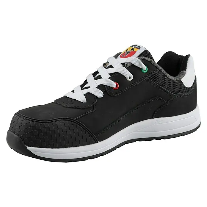 Abarth Zapato bajo de seguridad 595 - 41, Clase de protección según EN ISO 20345: S3, Negro - Zapato negro con cordones Abarth con suela y cordones blancos, perfecto para la comodidad y el estilo diario.