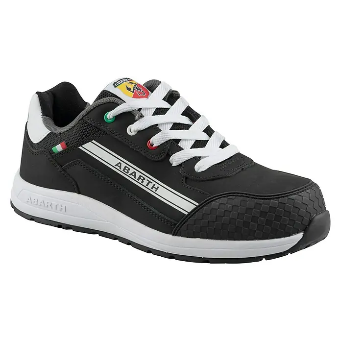 Abarth Zapato bajo de seguridad 595 - 41, Clase de protección según EN ISO 20345: S3, Negro - Zapatilla negra Abarth con cordones blancos y logotipo Abarth, una opción de calzado deportiva y elegante.