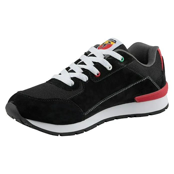Abarth Zapato bajo de seguridad 500 - 36, Clase de protección según EN ISO 20345: S3, Negro - Elegante zapatilla Abarth negra con detalles rojos y verdes y cordones blancos para un look deportivo.