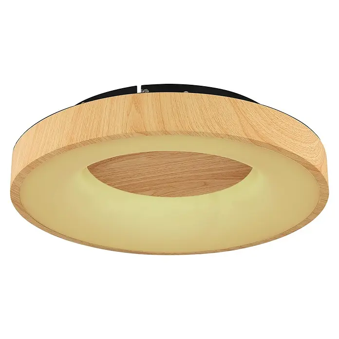 Globo LED-Deckenleuchte rund JOLLI - 30 W, Holz, Warmweiß - Moderne LED-Deckenleuchte mit Holzrahmen und warmweißem Licht für eine gemütliche Atmosphäre in jedem Raum.