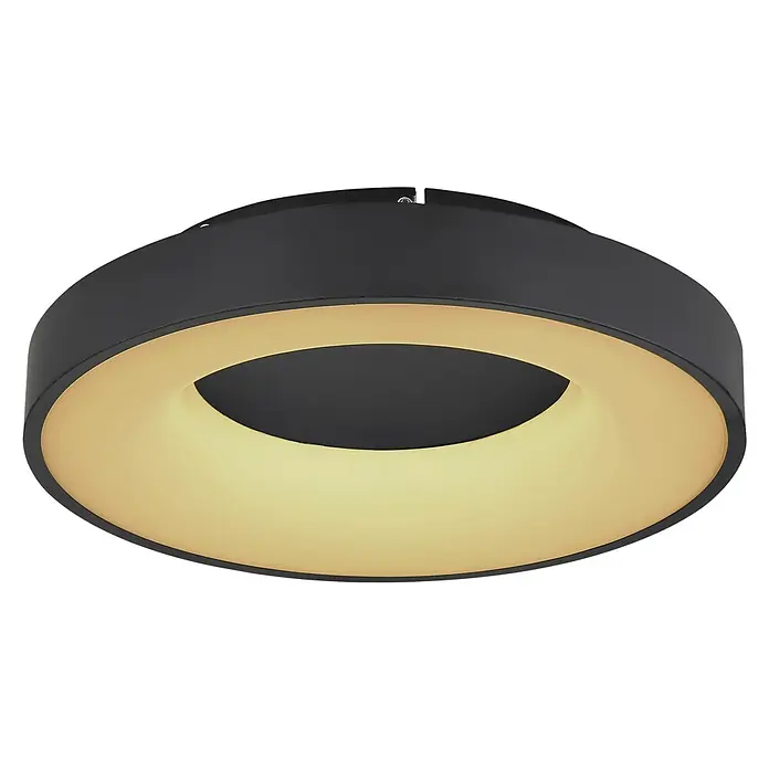 Globo Plafón LED redondo Jolly - 30 W, Negro, Blanco frío - Lámpara de techo redonda y moderna en negro con un elemento de iluminación cálido en forma de anillo que crea un ambiente acogedor.